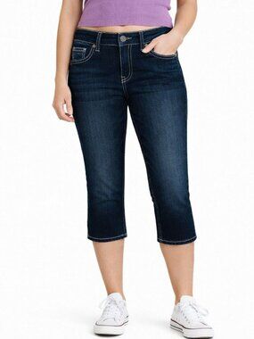 Silver Jeans Womens Suki Mis Capri Cropped Dark Super Stretch Denim Size 26